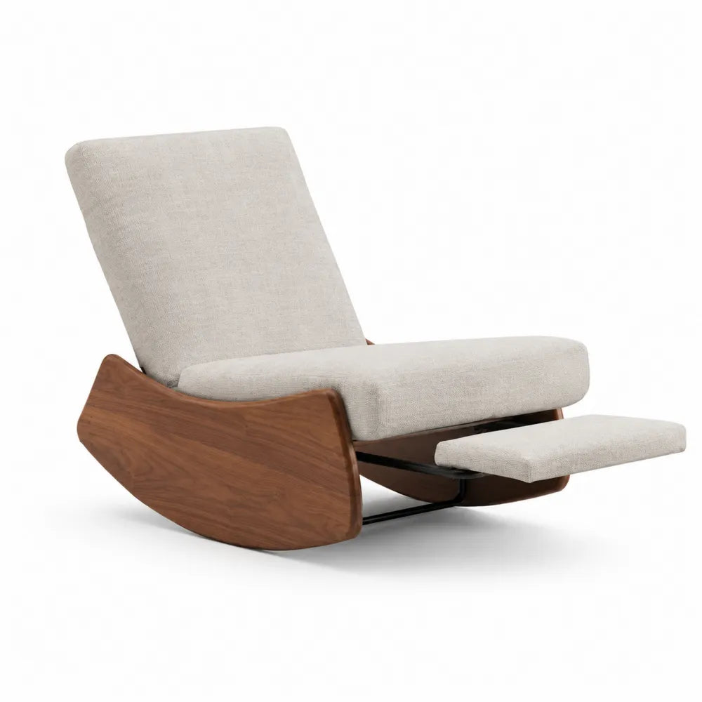 Reclining Rocking Chair Upholstered Wood Beige 90cm
