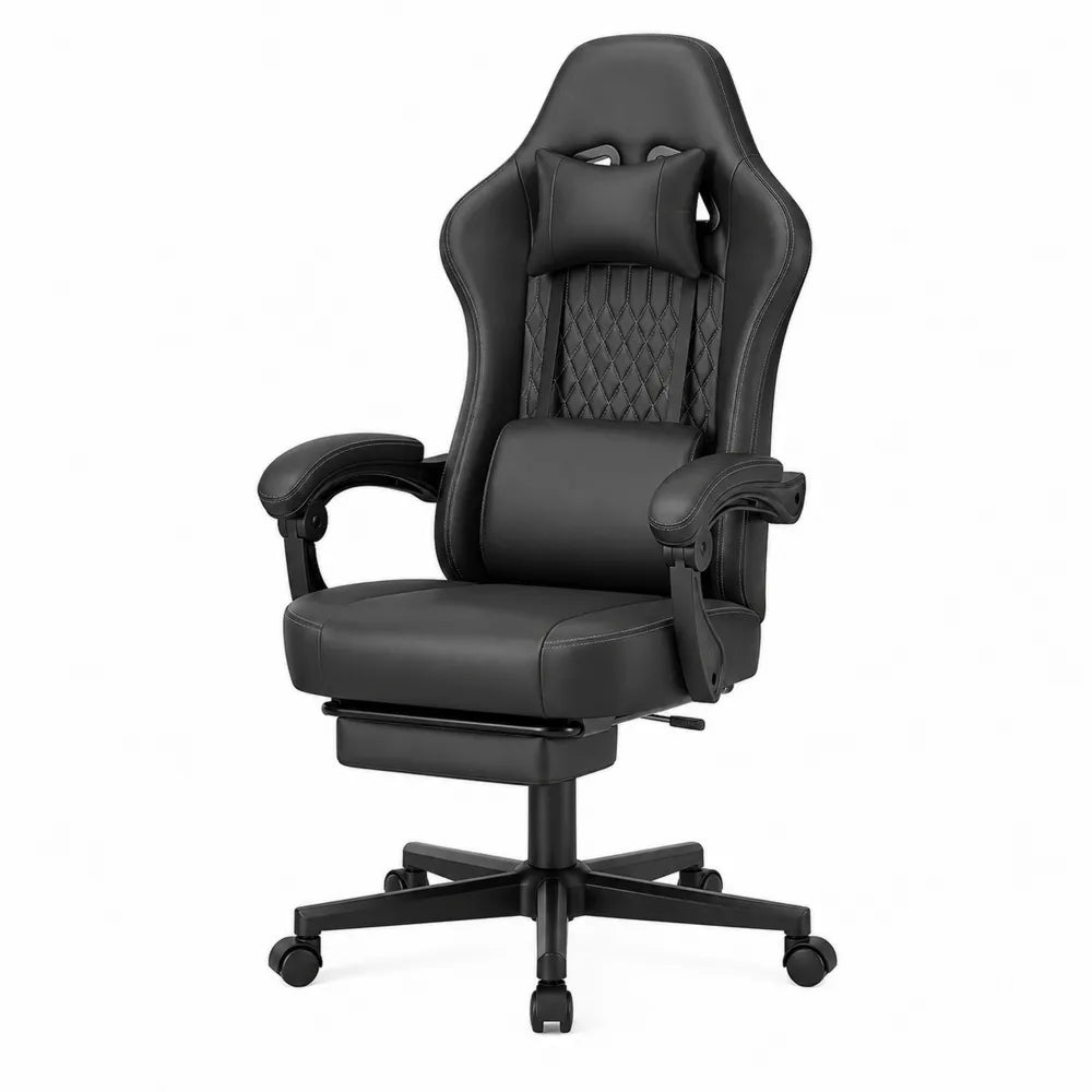 Ergonomic High Back PU Leather Office Chair with Adjustable Armrests and Footrest