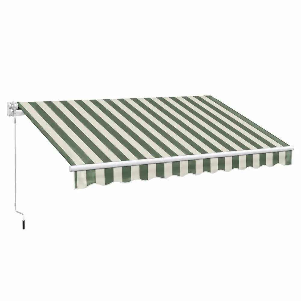 Manual Retractable Polyester Awning with Green and White Stripes 300x250 cm