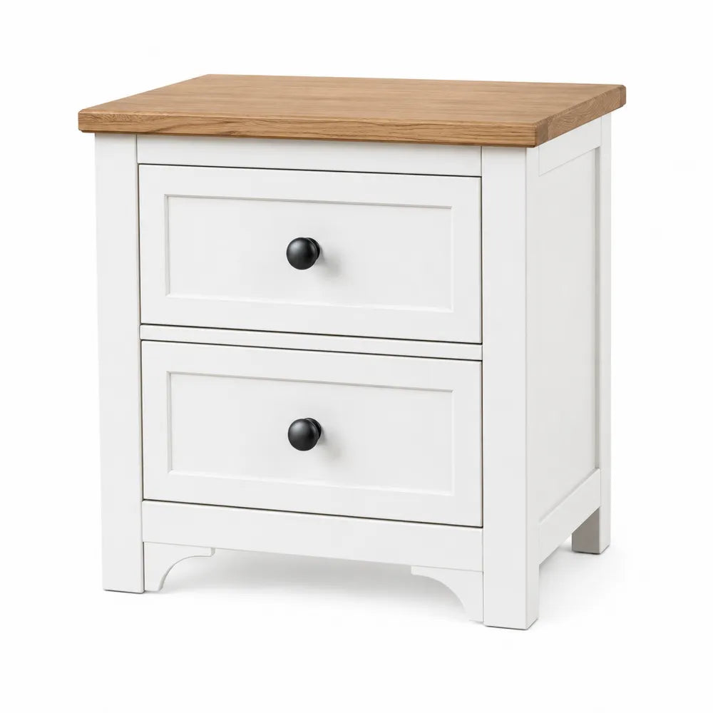MDF Nightstand with 2 Drawers White and Oak 45x35x50 cm