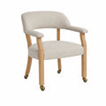 Oak Frame Chair with Beige Polyester Upholstery and Casters