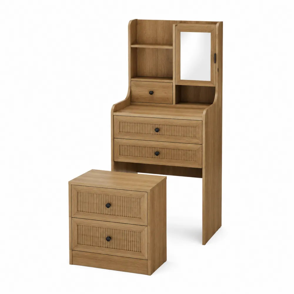 Wood Vanity Set with Mirror and Storage