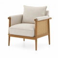 Teak Lounge Chair with Beige Fabric and Rattan Back
