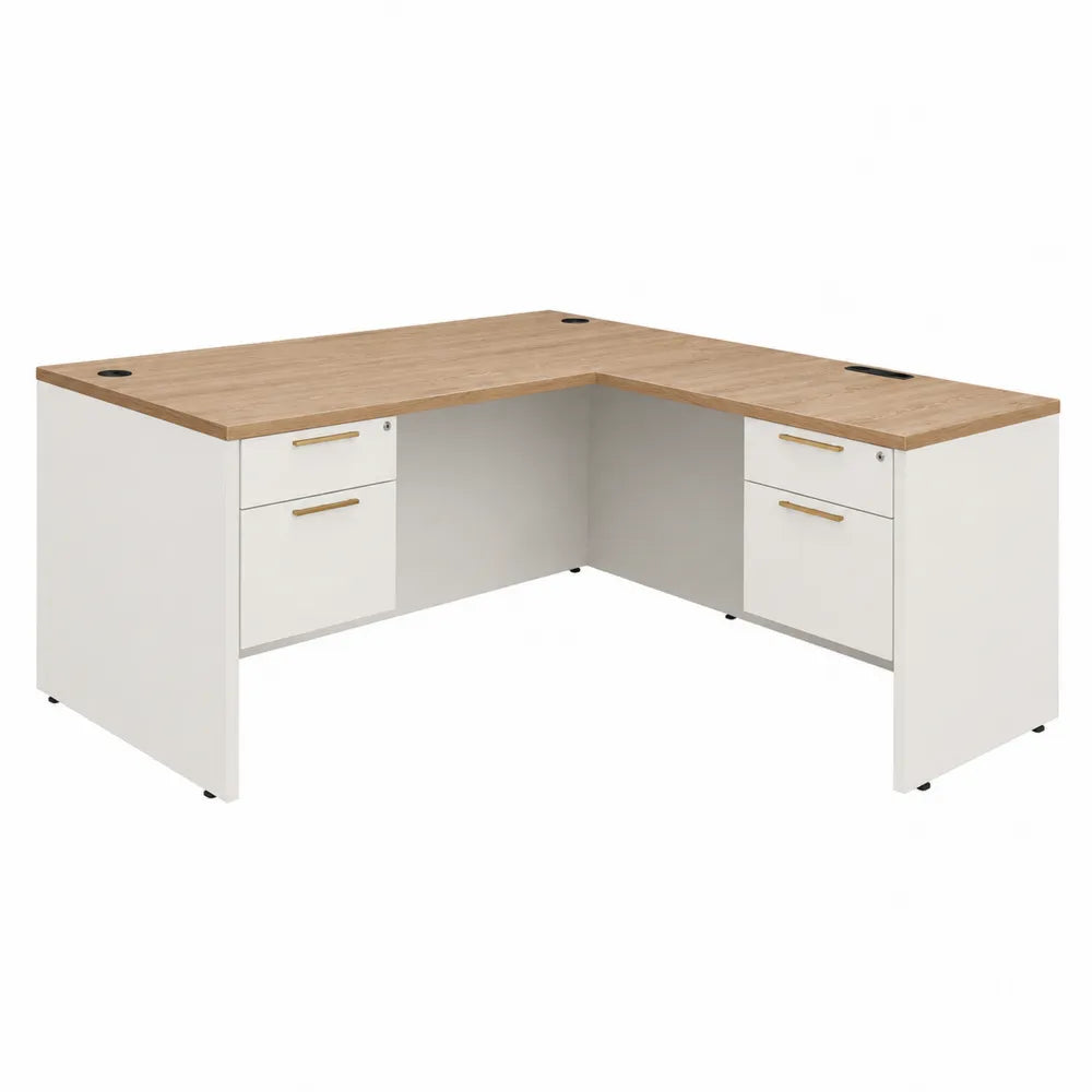 L-Shaped MDF and Particleboard Desk with Oak Veneer and White Panels 160 cm x 120 cm x 75 cm