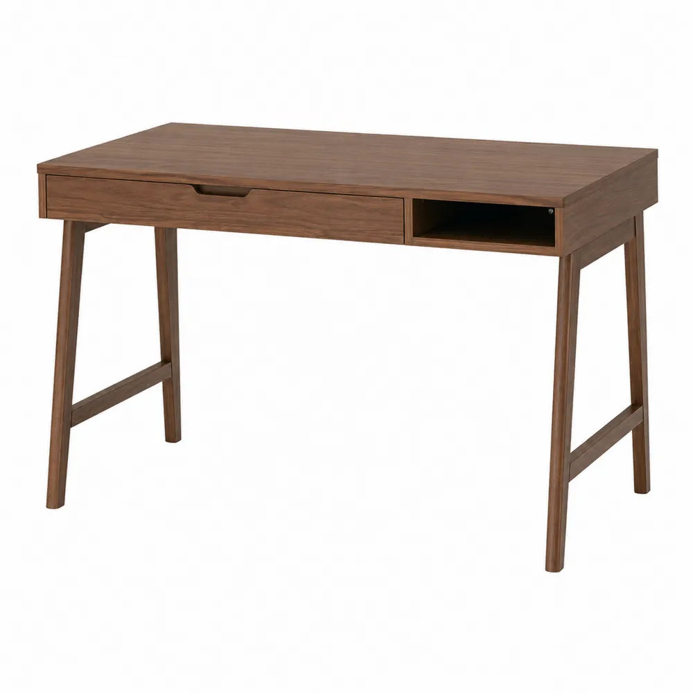 Walnut Wood Desk with Drawer and Shelf 120x60x75 cm