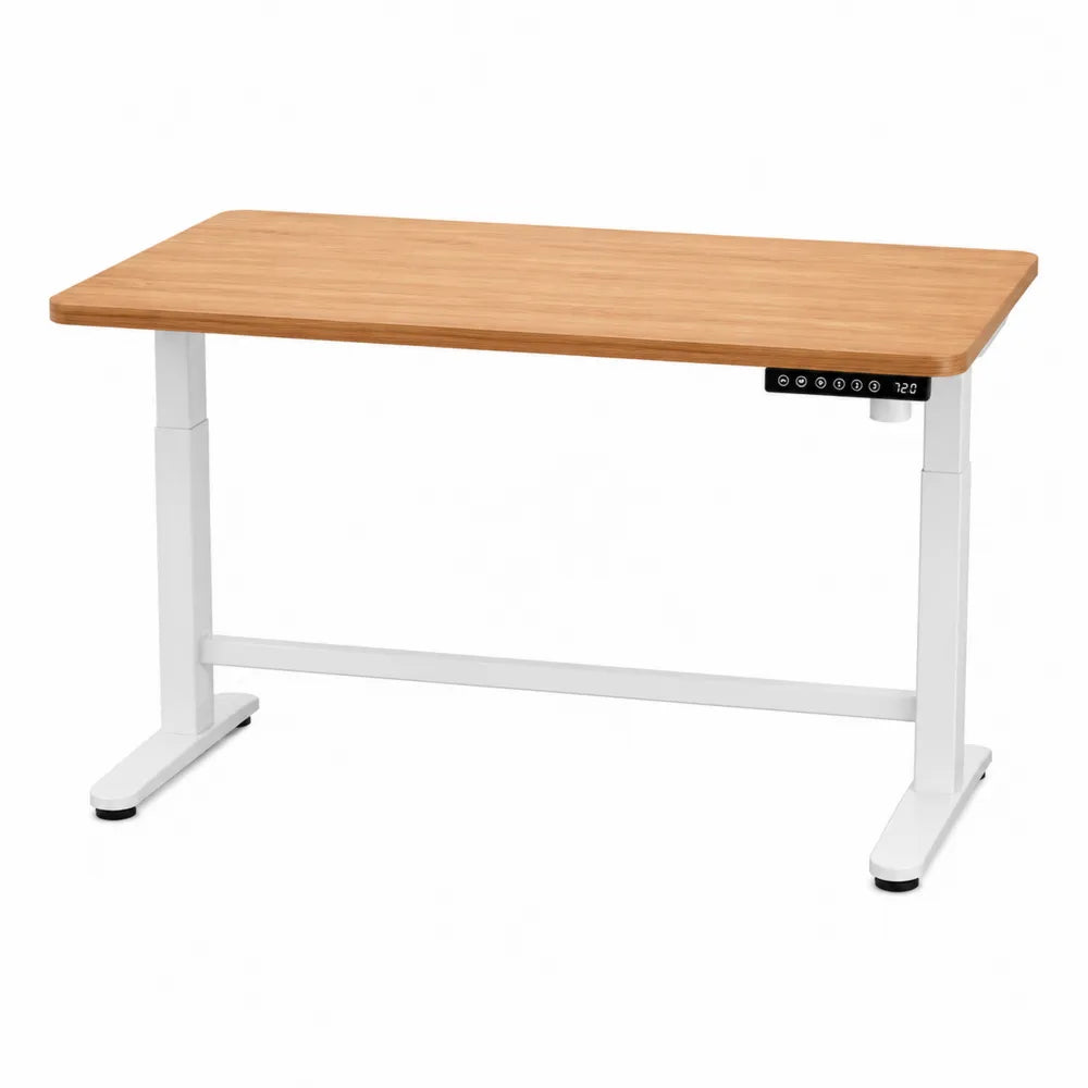 Bamboo Adjustable Desk with White Metal Legs