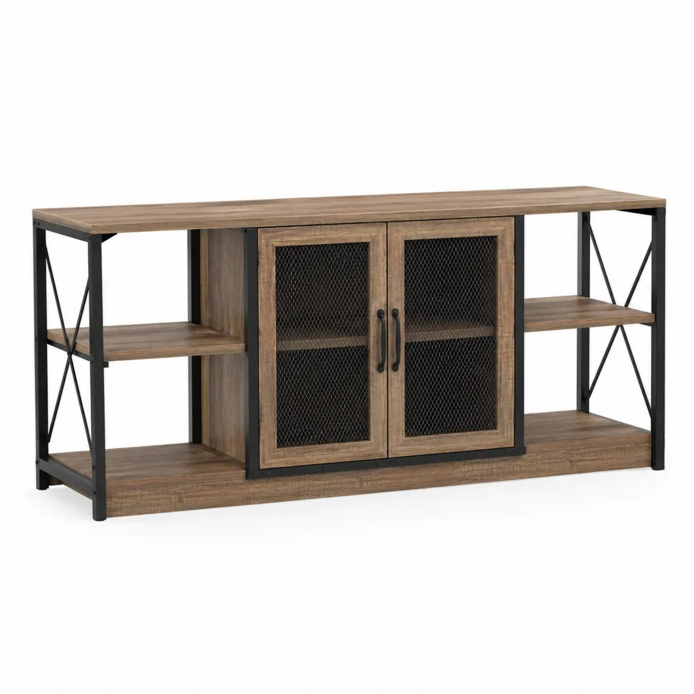 Wood and Metal TV Stand with Mesh Doors 55in