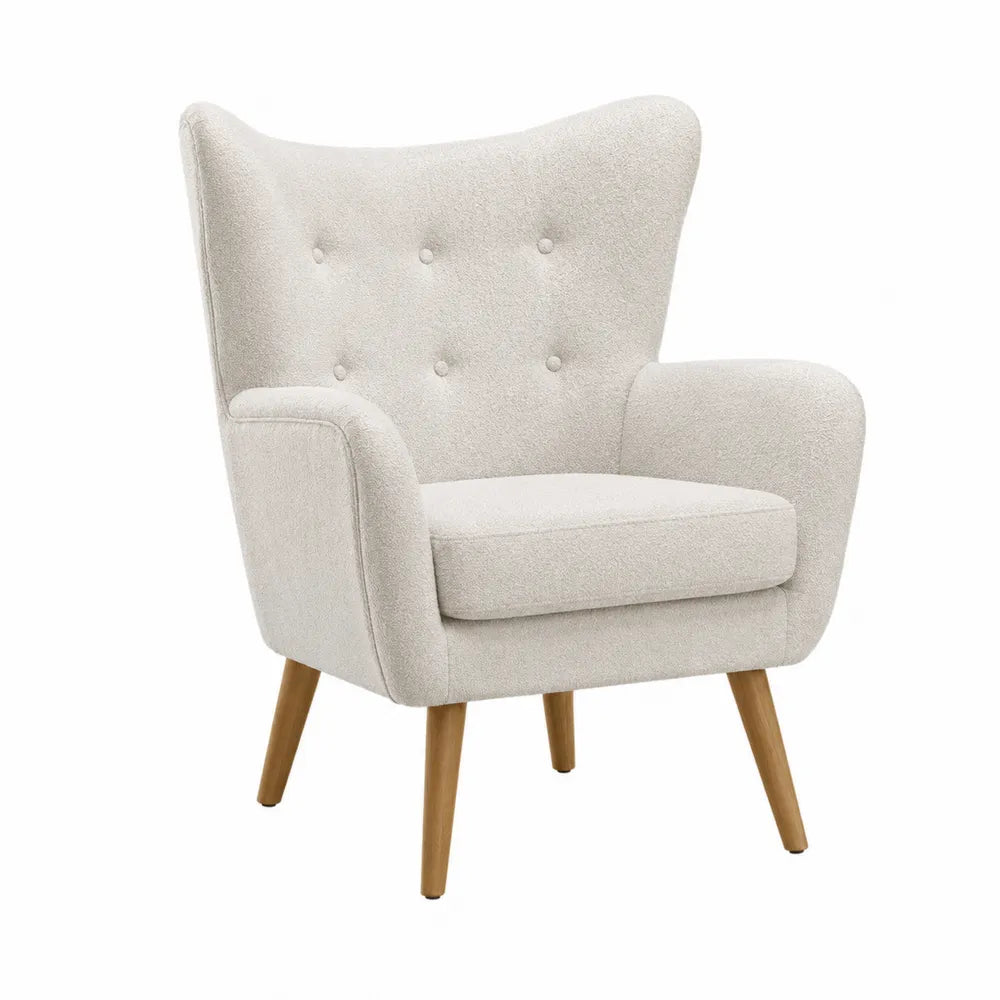 Wingback Accent Chair Upholstered Fabric Beige