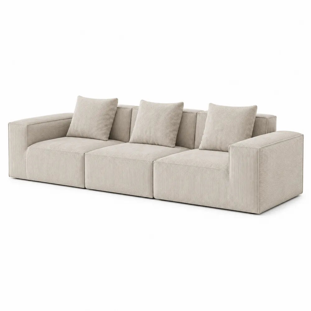 Beige Corduroy Modular Sofa with Cushions