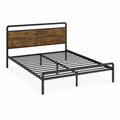 Metal Frame Platform Bed with Solid Wood Headboard - Black and Brown - 200cm x 150cm