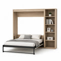 Wood Wall Bed with Bookshelf and Steel Frame - Full Size