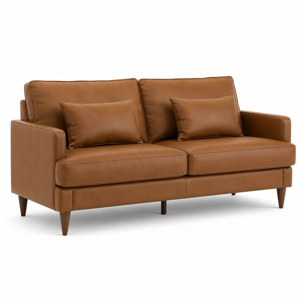 Faux Leather Three-Seater Sofa Brown with Cushions
