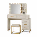 MDF Beige and Gold Vanity Table Set with Mirror Lights and Drawers
