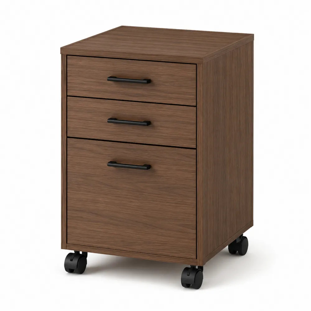3-Drawer Mobile File Cabinet with Black Handles