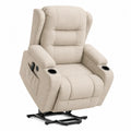 Beige Polyester Recliner Chair with Cup Holders