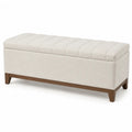 Rectangular Upholstered Storage Ottoman Wood Base Off-White 120cm