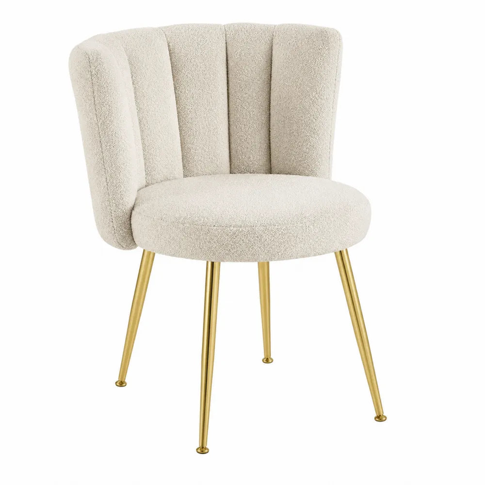 Beige Boucle Fabric Chair with Gold Metal Legs