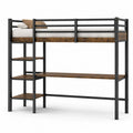 Metal Frame Loft Bed with Wood Shelving and Desk