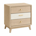 Wood Nightstand with 3 Drawers and Ribbed Front Beige 60cm x 40cm x 70cm
