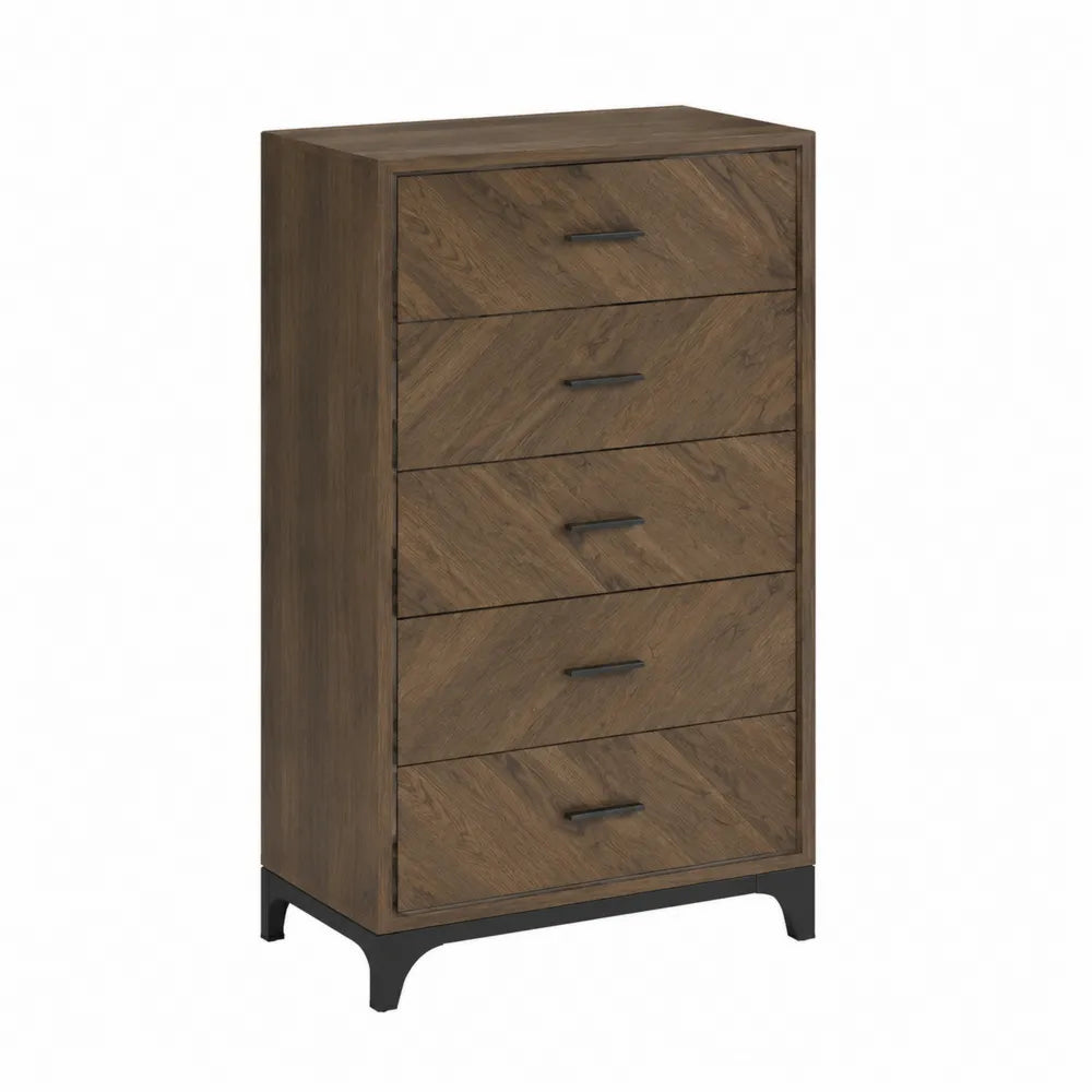 Wooden Dresser with Five Drawers in Brown
