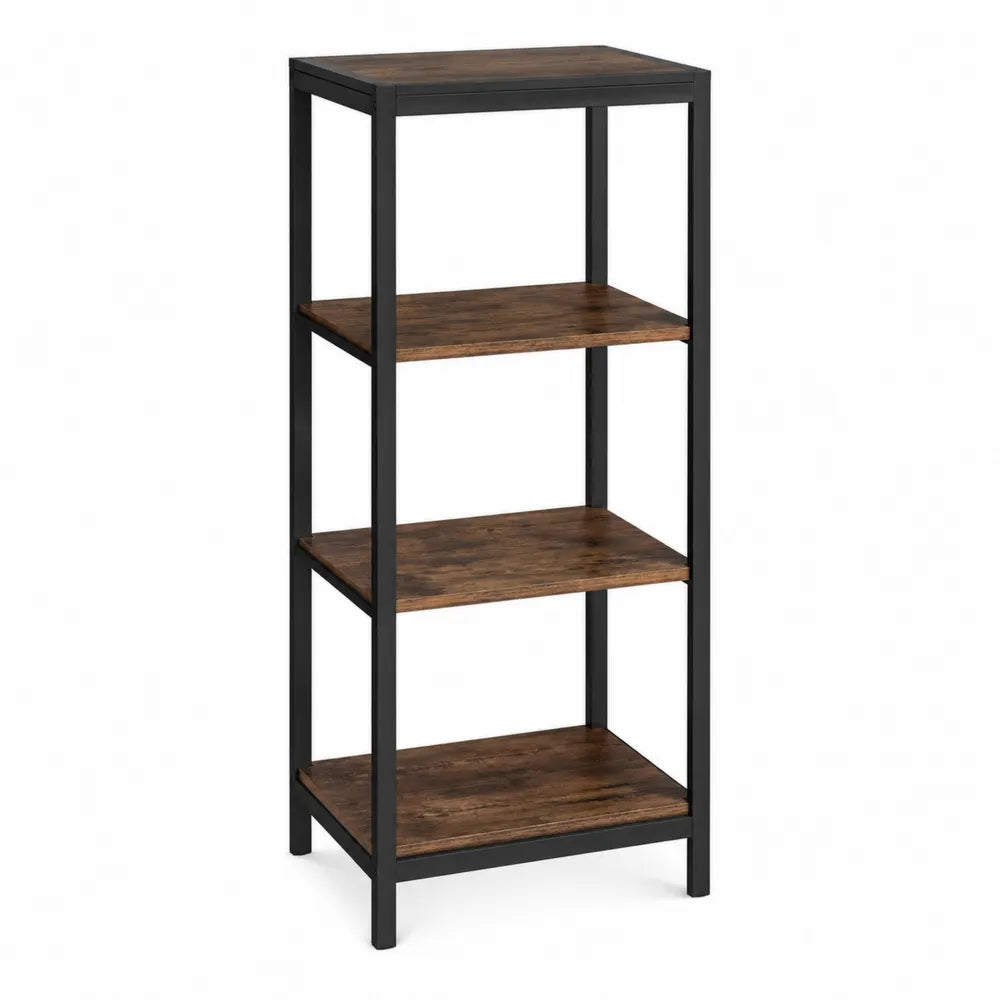 4-Tier Rectangular Particleboard and Metal Bookcase Rustic Brown Black