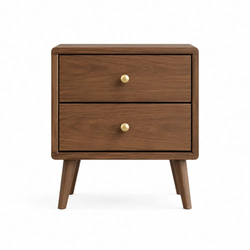 Solid Wood Nightstand with Two Drawers Brown