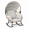 Outdoor Rattan Rocking Chair with Canopy and Steel Frame Beige
