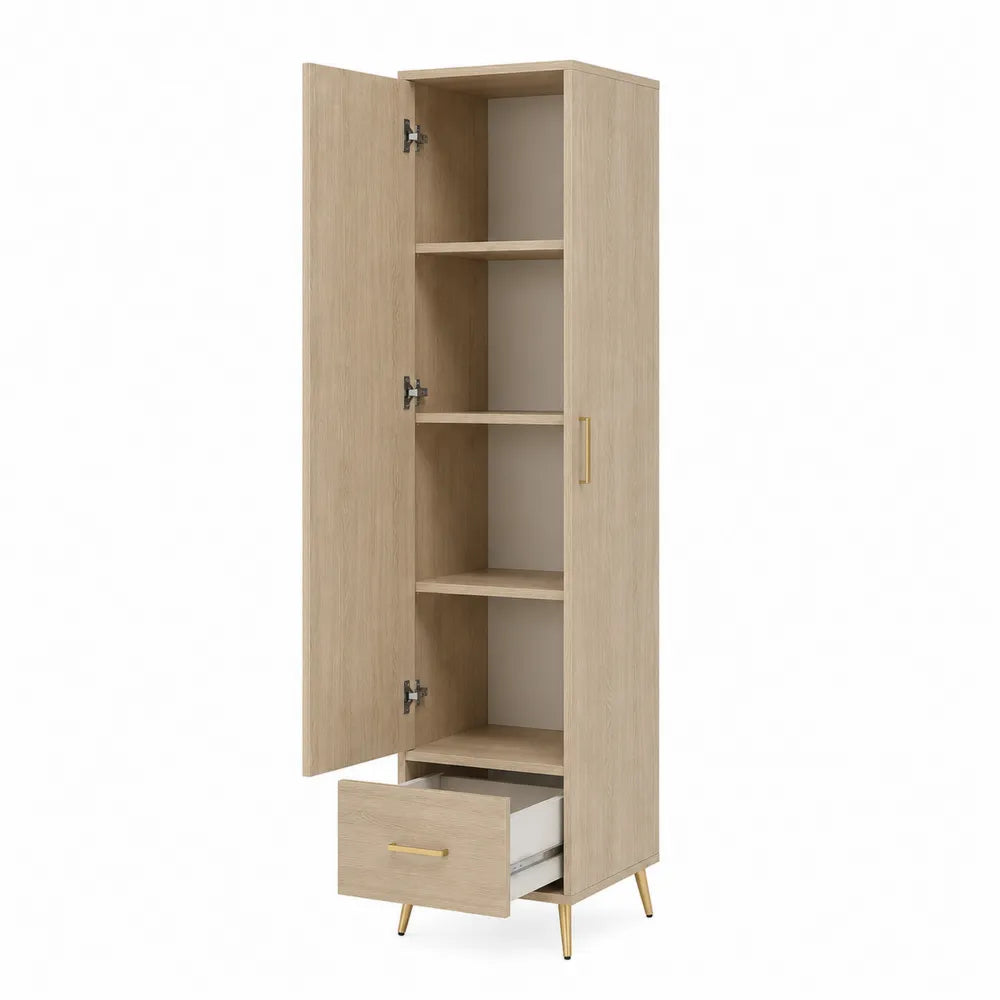 Tall Wardrobe with Drawer Light Oak 180 cm Height