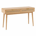 Rectangular Oak Console Table with Woven Rattan Drawers 120cm