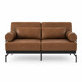Faux Leather Sofa with Metal Frame, Brown, 180cm