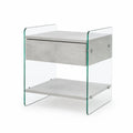 Concrete and Glass Nightstand with Drawer Grey 40x40x60 cm