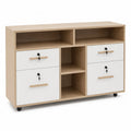 Particle Board File Cabinet with Wheels and Locks Oak/White 120cm x 35cm x 100cm