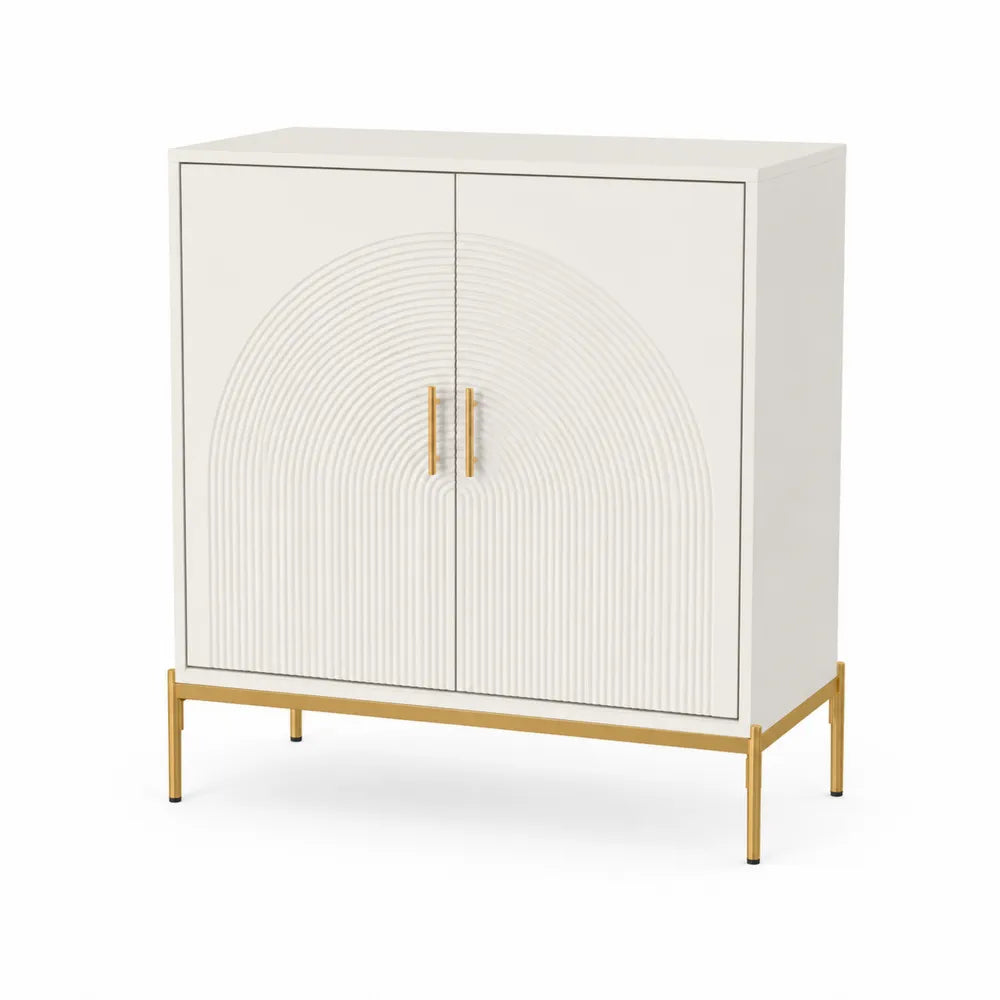 MDF Sideboard with Metal Legs White and Gold 80cm x 40cm x 90cm