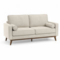 Beige Linen 3-Seater Sofa with Wood Legs