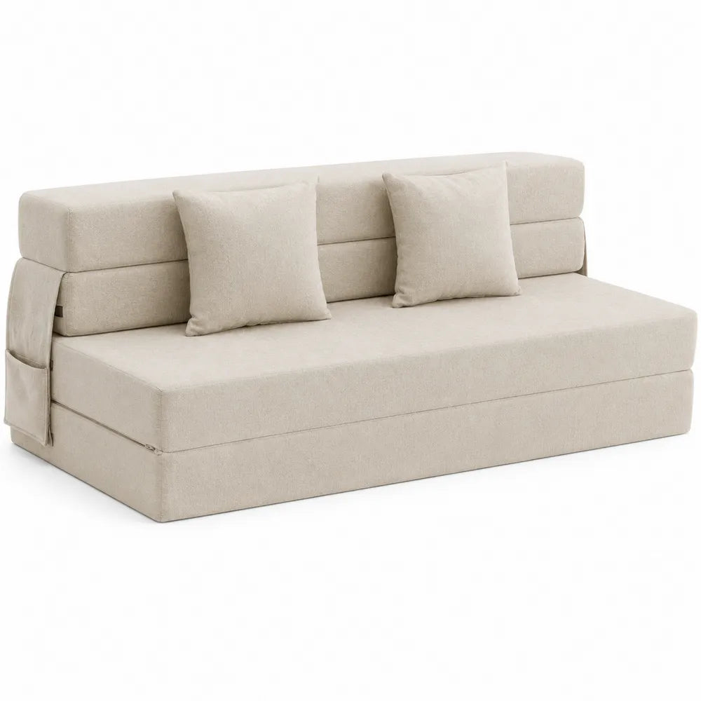 Convertible Sofa Bed Linen Fabric Beige 200cm