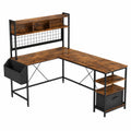 L-Shaped Desk with Shelves and Drawer Wood and Metal Brown and Black