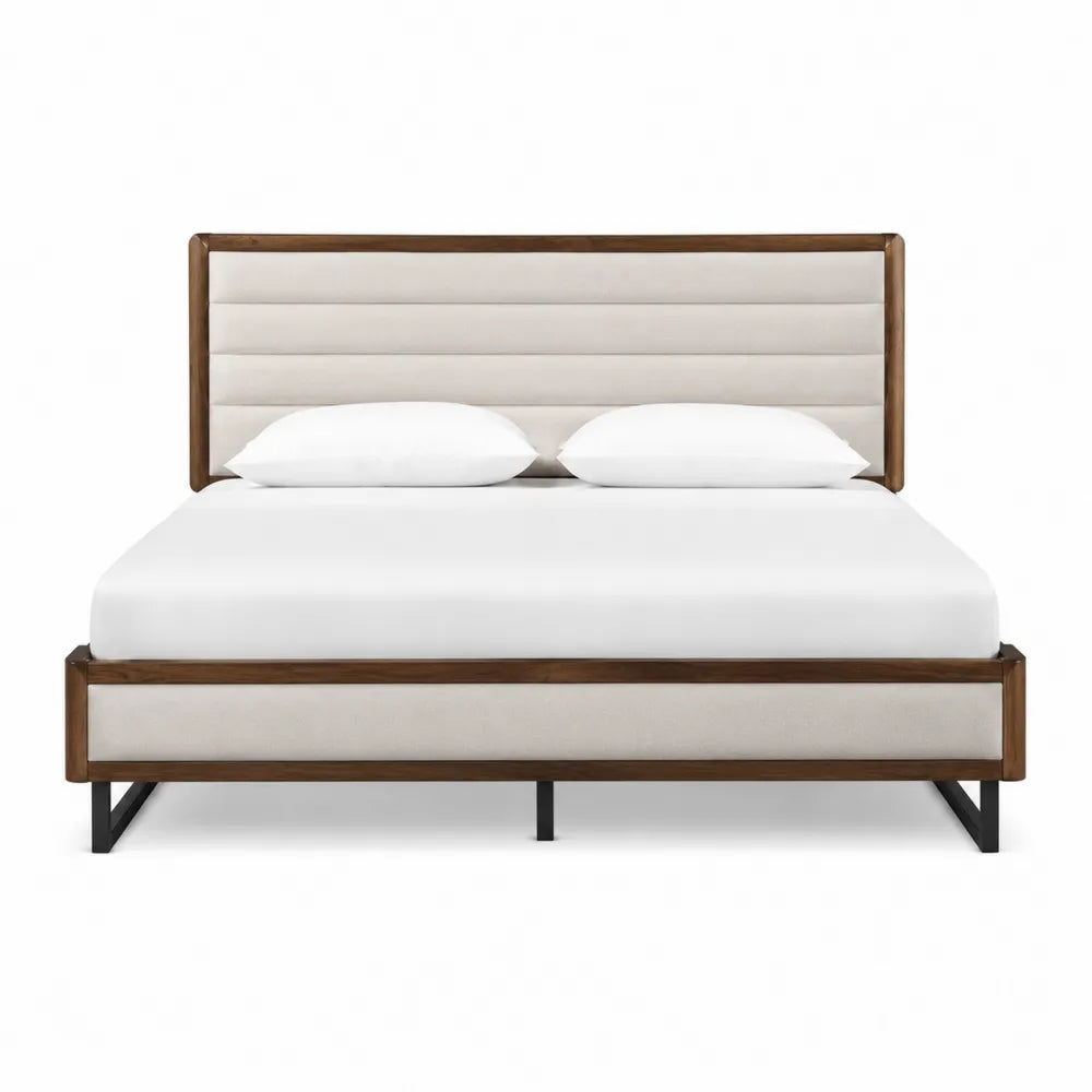 King Size Upholstered Wood Bed Frame Beige