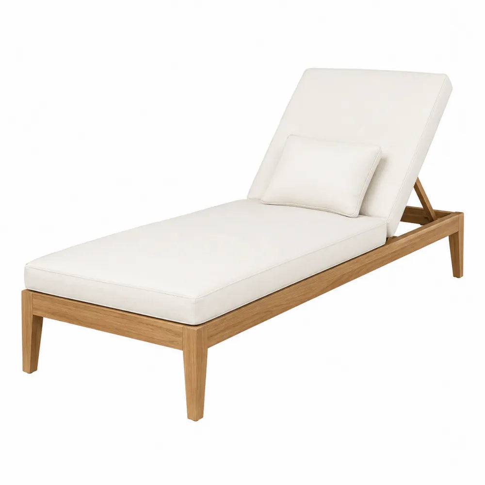 Teak Wood Chaise Lounge with Polyester Cream Cushions