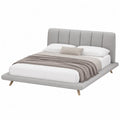 Upholstered Platform Bed Queen Size Fabric Light Grey