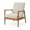 Linen Upholstered Armchair Solid Wood Frame Beige 85cm Height