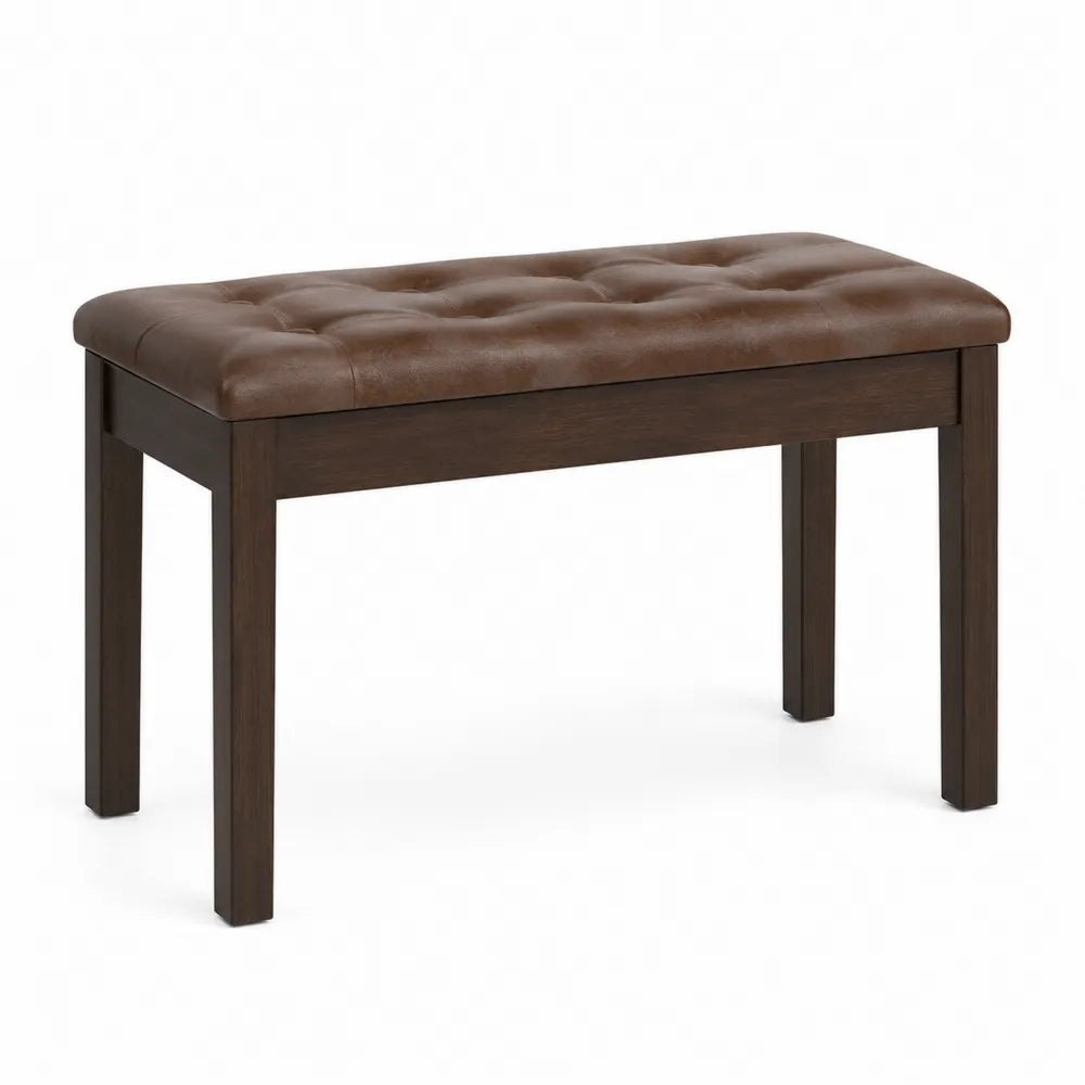 Wood Frame Bench with Faux Leather Seat Brown 102cm