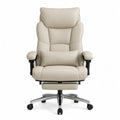 Beige PU Leather Office Chair with Footrest and Adjustable Features