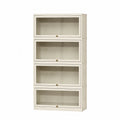 4-Tier Wood Bookcase with Fluted Glass Doors Beige 180cm Height