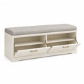 Wood Storage Bench with Upholstered Cushion in White and Grey 120x40x50 cm