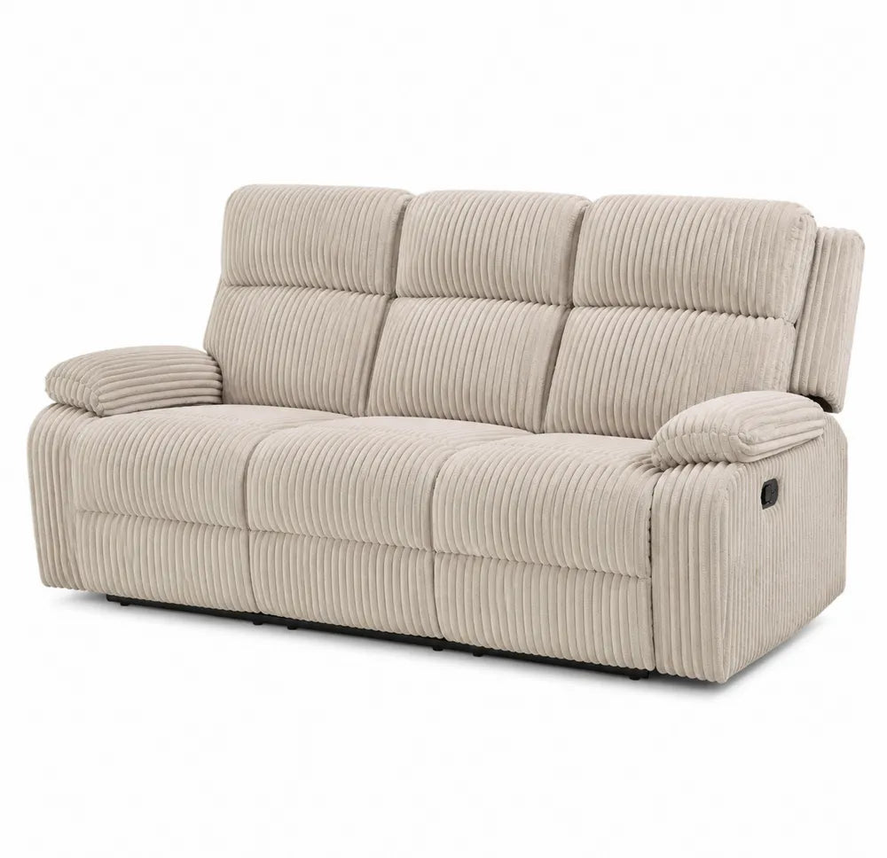 Beige Corduroy Reclining Sofa 3-Seater Upholstery
