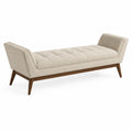 Beige Fabric Upholstered Tufted Bench with Wood Legs 150cm