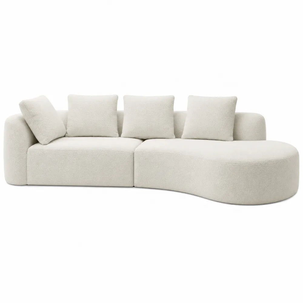 Curved Sectional Sofa Polyester Fabric Beige
