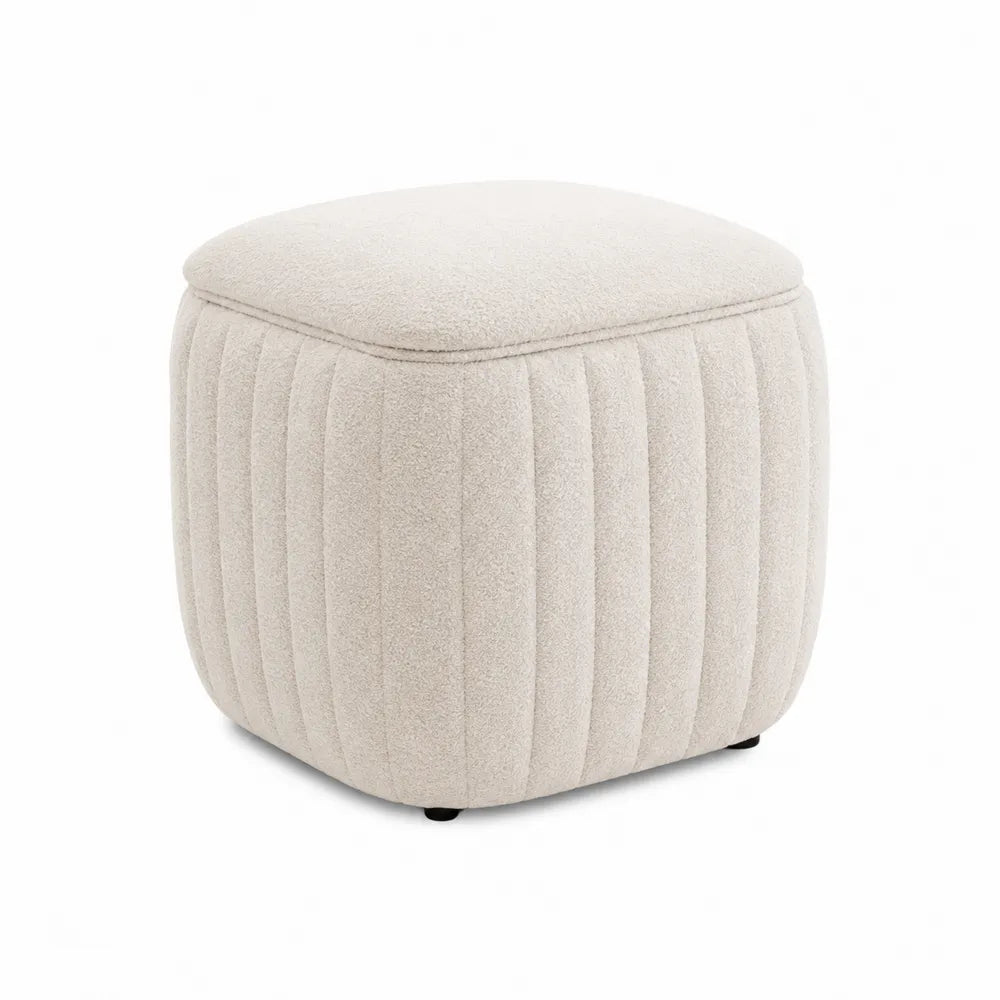 Square Upholstered Ottoman Fabric Beige 40x40x45 cm