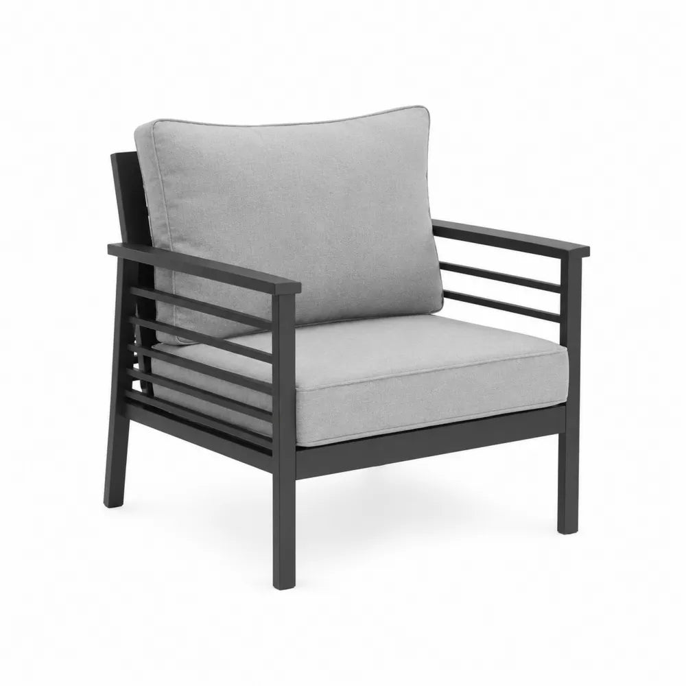 Outdoor Aluminum Armchair with Polyester Cushions in Gray