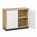 Wood Office Cabinet with White Doors and Adjustable Shelf
